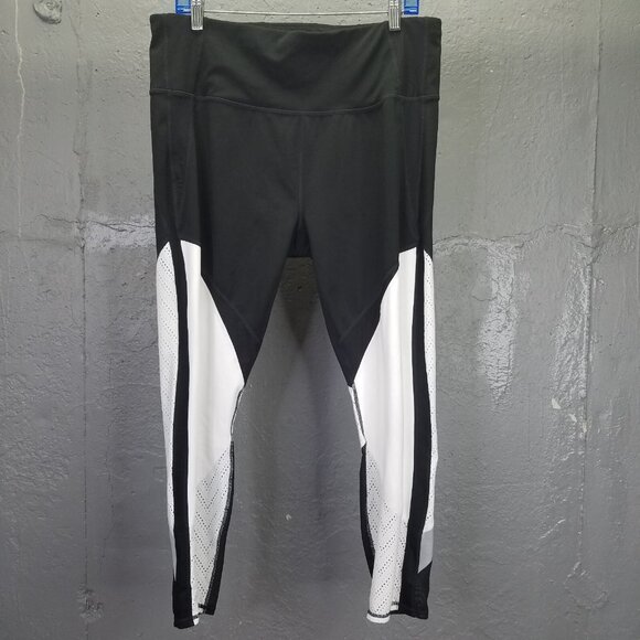 Athleta Precision Leggings Women's XL High Rise 7/8 Black White Perforated Mesh - Picture 1 of 16